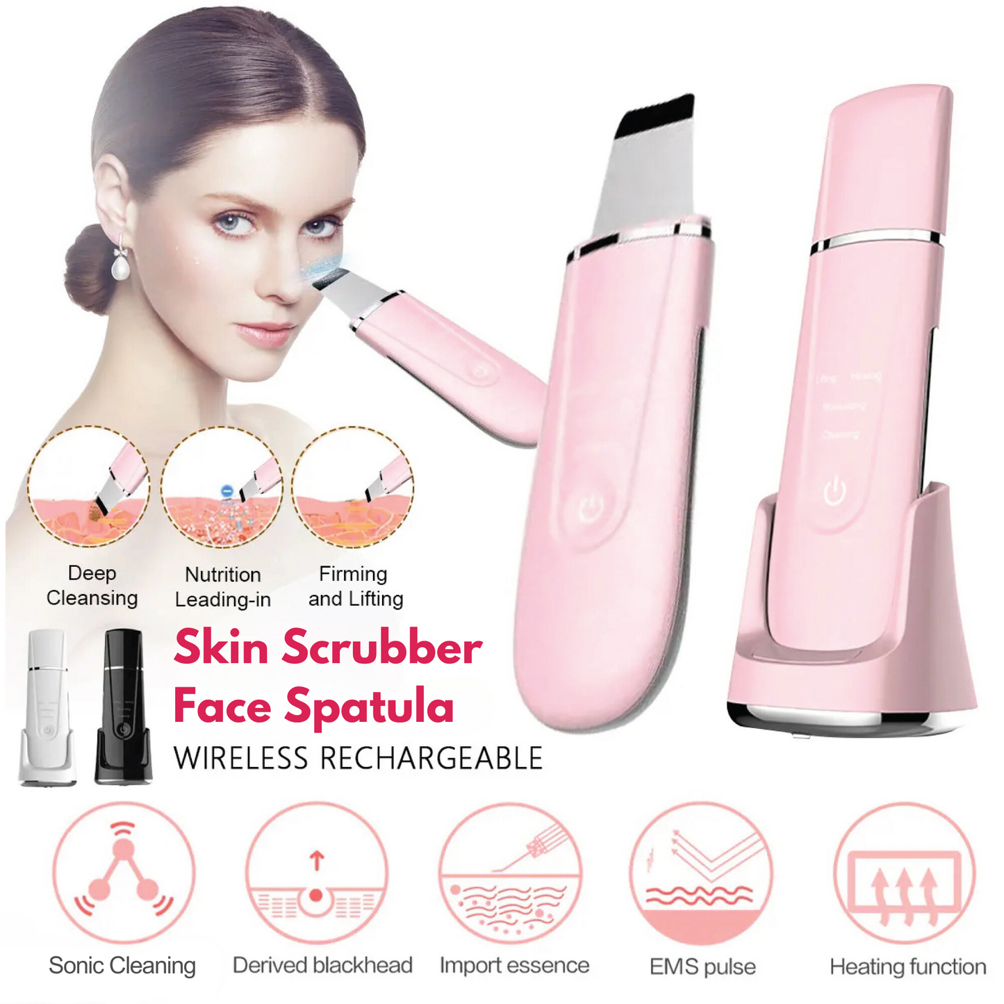Ultrasonic Cleanser Skin Scrubber Face Spatula, Skin Spatula Pore Cleaner Blackhead Remover Tools for Facial Deep Cleansing, Skin Exfoliating Tool